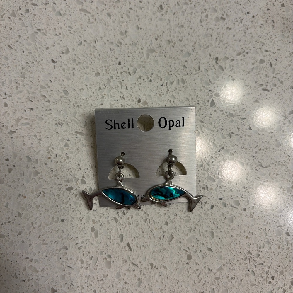 NWT silver Dolphin Shell paua Earrings